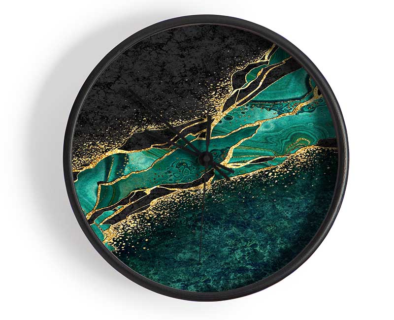 The Green And Gold Textures Clock - Wallart-Direct UK