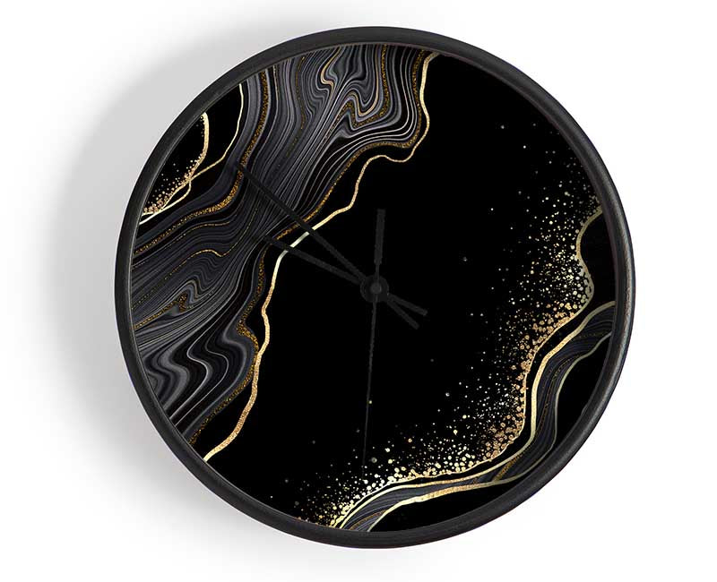 Black And Gold Flakes Clock - Wallart-Direct UK