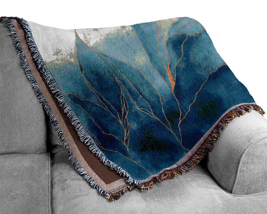 Blue Mists Of Gold Leaf Woven Blanket