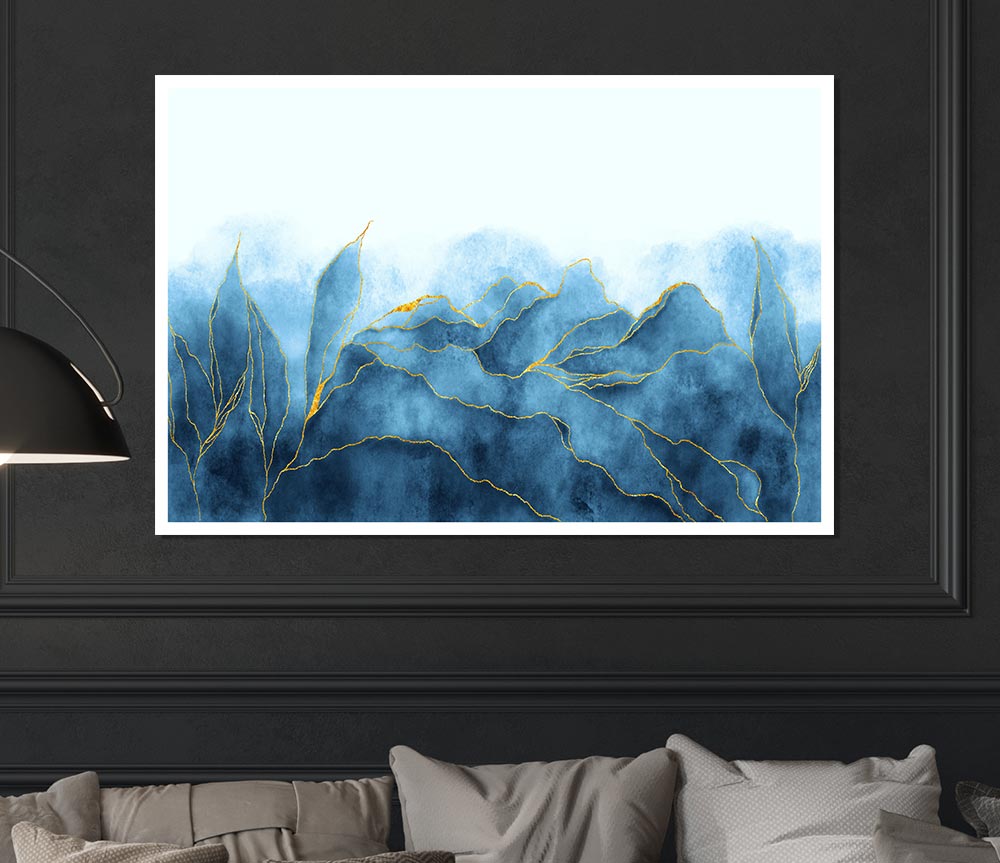 Blue Mists Of Gold Leaf Print Poster Wall Art