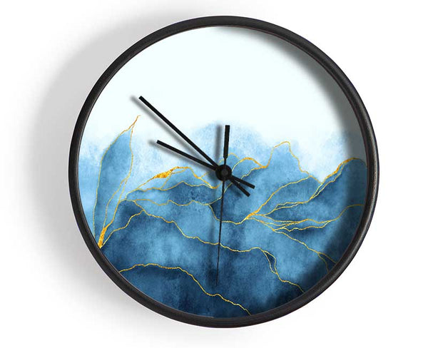 Blue Mists Of Gold Leaf Clock - Wallart-Direct UK