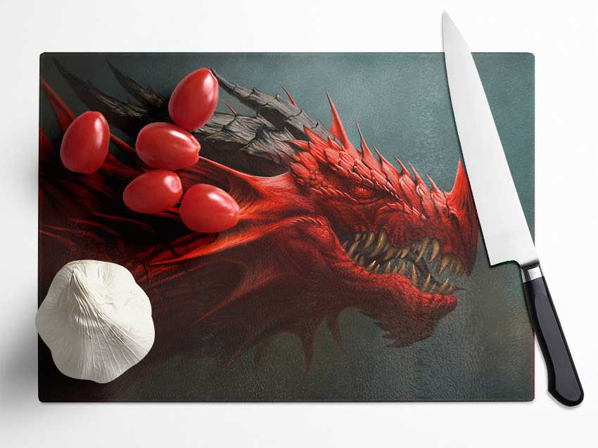 Red Nasty Dragon Glass Chopping Board