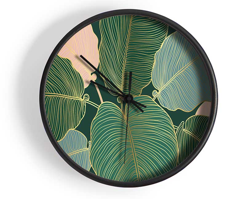 Palm Leaf Gold Lines Clock - Wallart-Direct UK