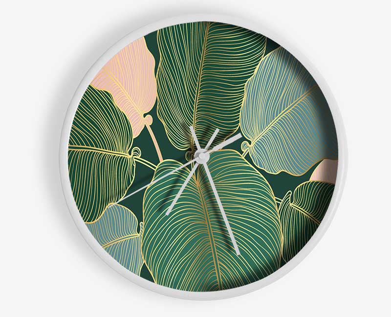 Palm Leaf Gold Lines Clock - Wallart-Direct UK