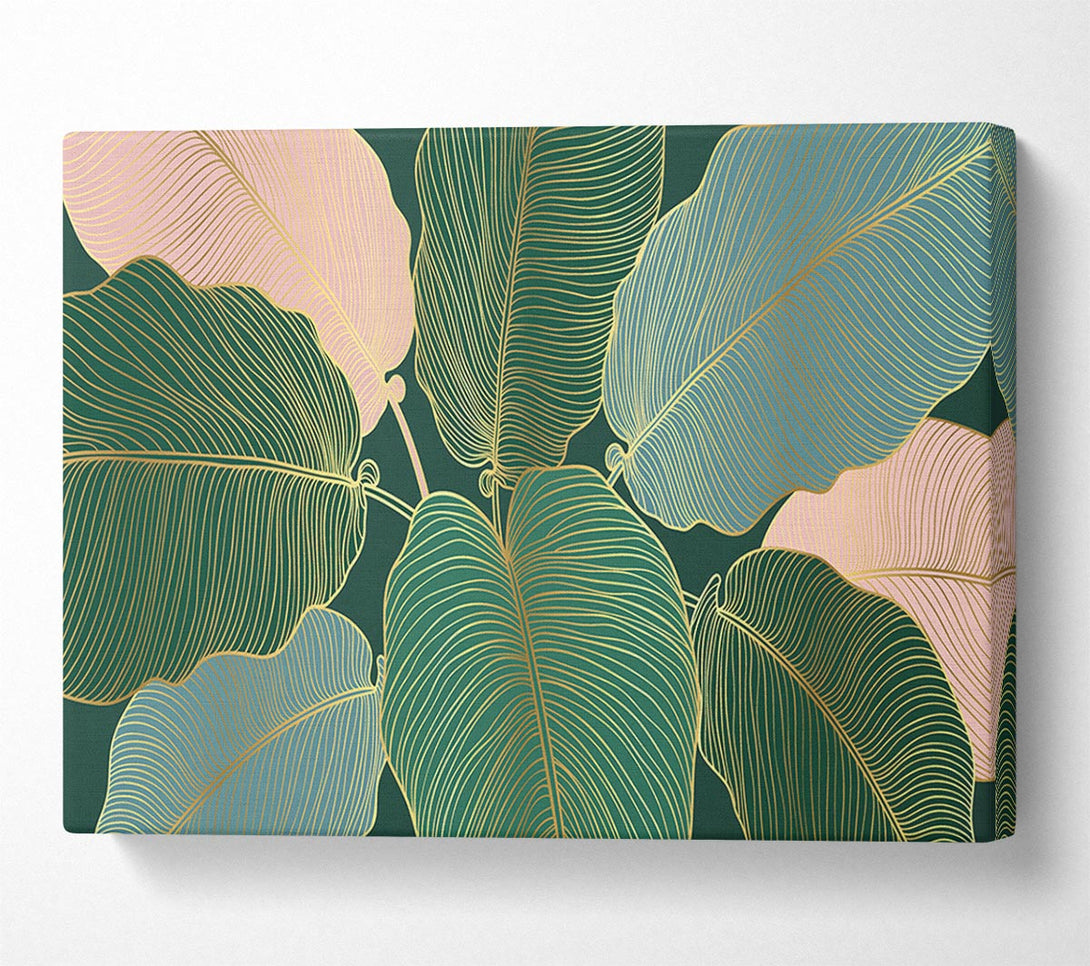 Picture of Palm Leaf Gold Lines Canvas Print Wall Art