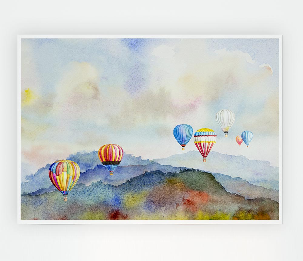 Hot Air Balloons In The Valley Print Poster Wall Art