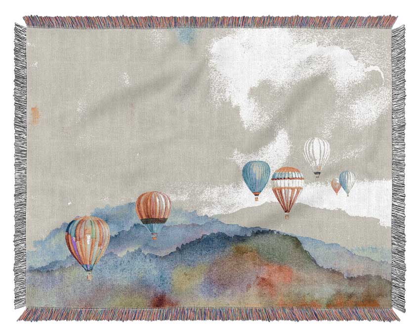 Hot Air Balloons In The Valley Woven Blanket