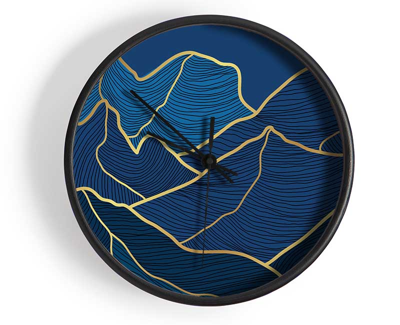 Gold Mountains On Blue Clock - Wallart-Direct UK