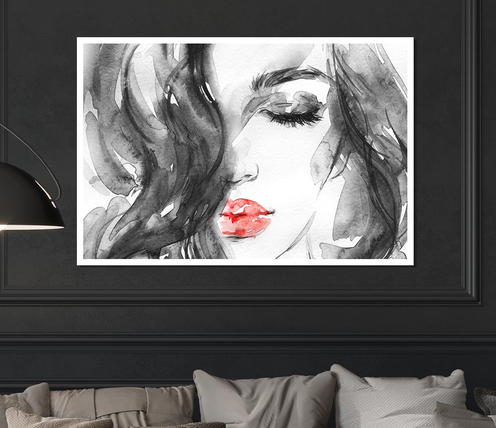 Watercolour Red Lips Print Poster Wall Art