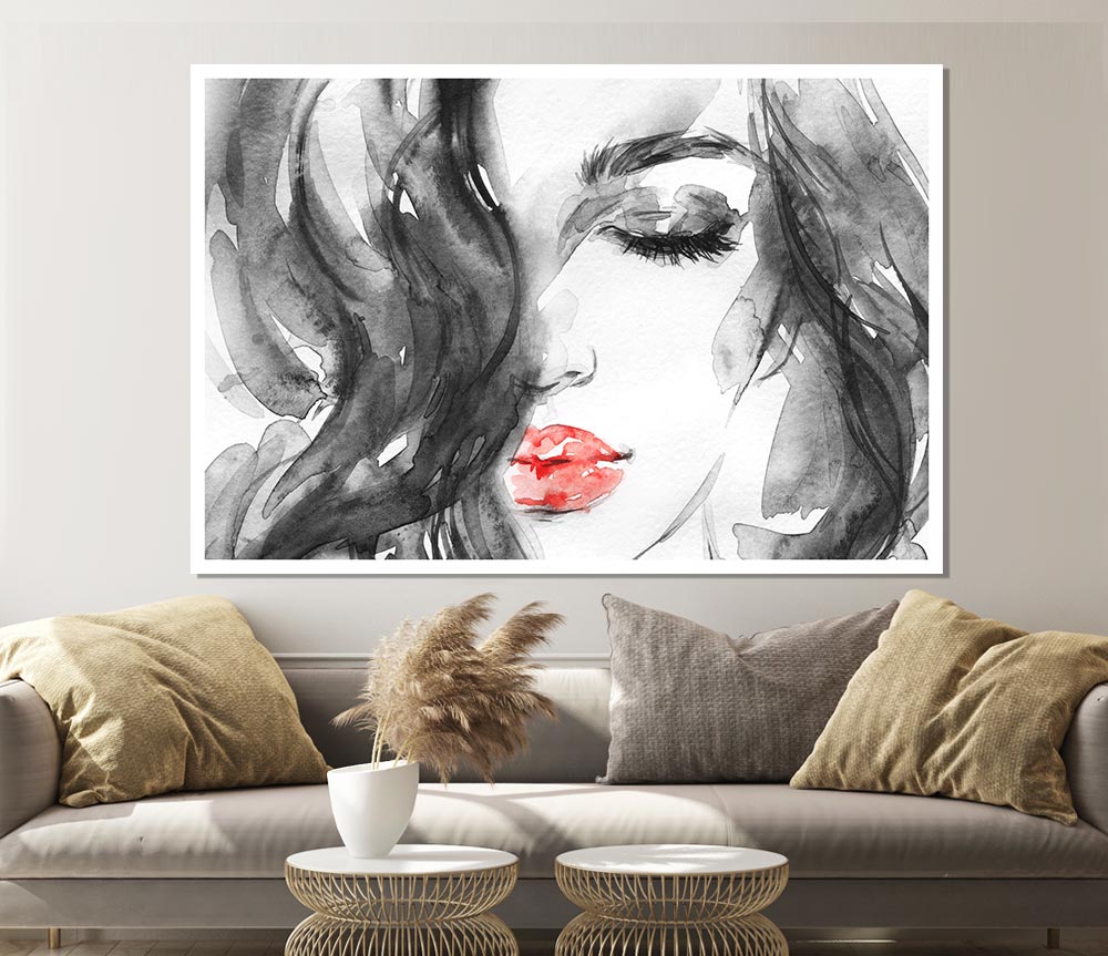 Watercolour Red Lips Print Poster Wall Art