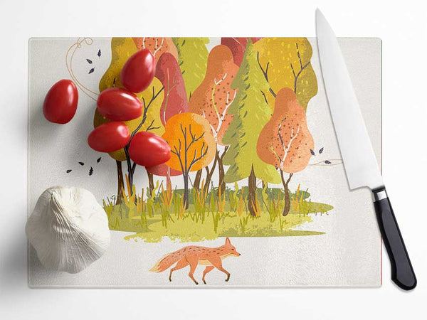 Fox In The Woodland Glass Chopping Board