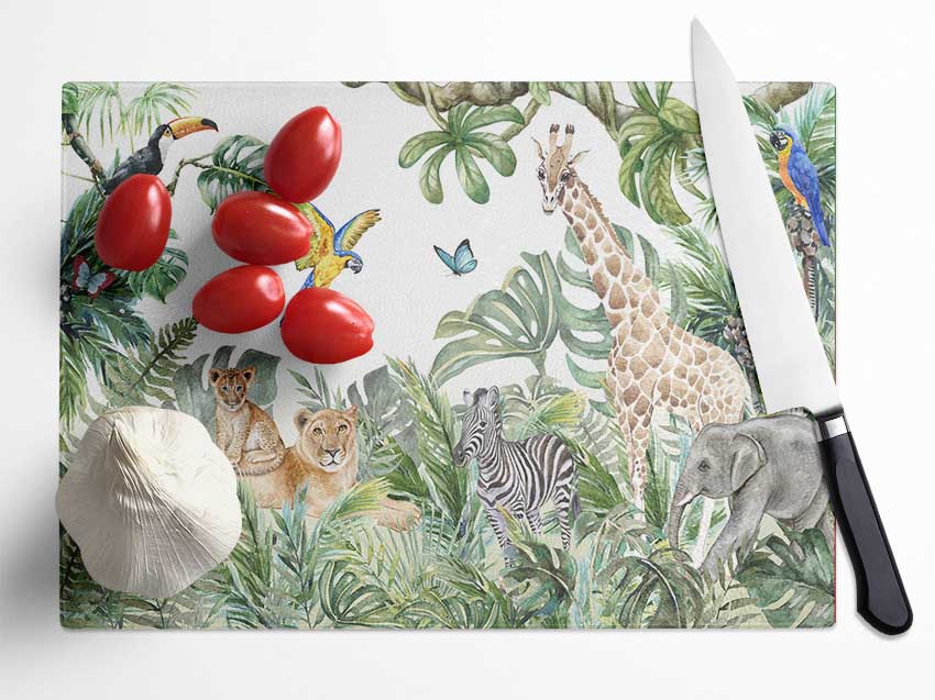 Safari Jungle Adventure Glass Chopping Board