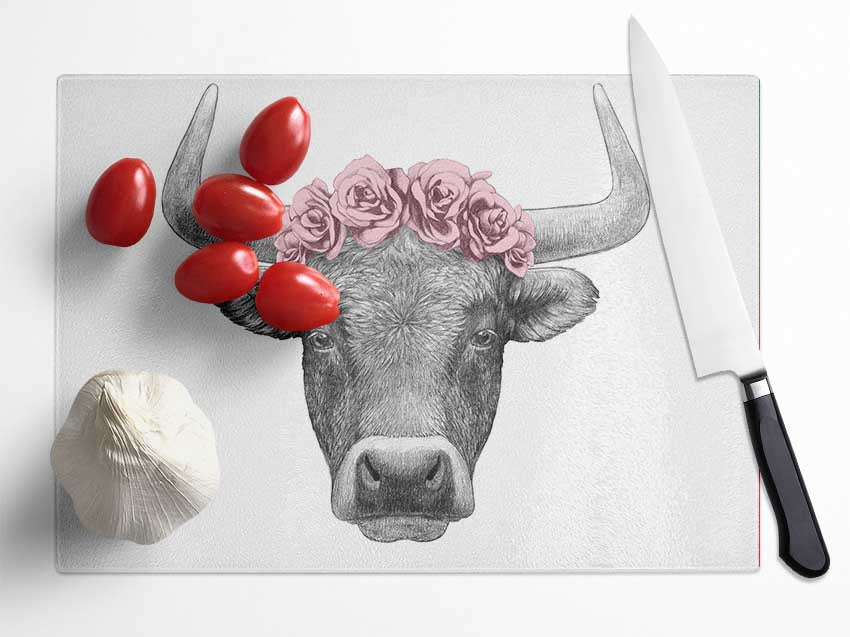 Rose Bull Head Glass Chopping Board