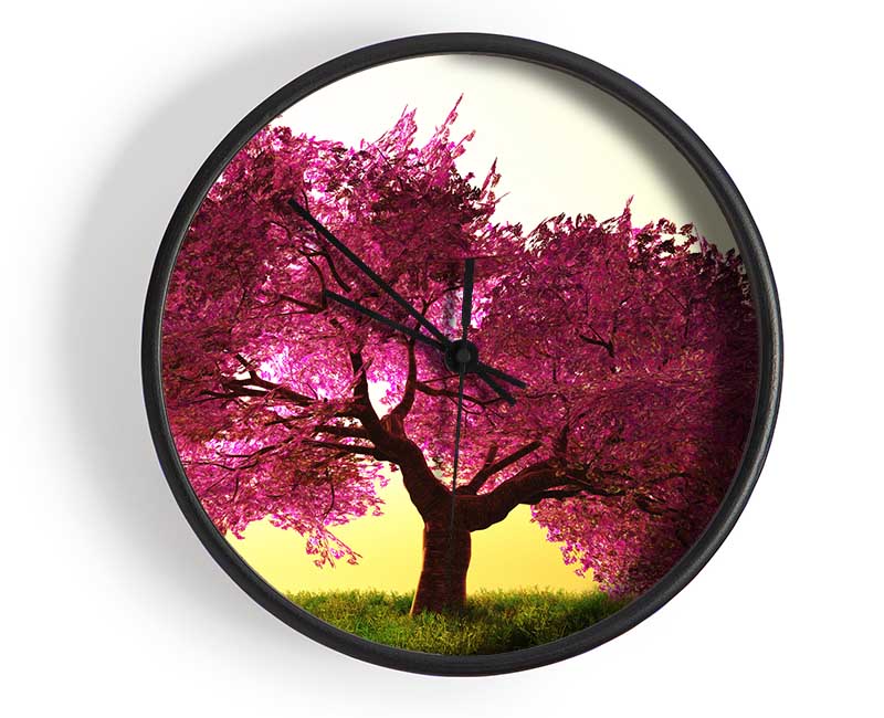 The Pink Tree Blossom Hilltop Clock - Wallart-Direct UK