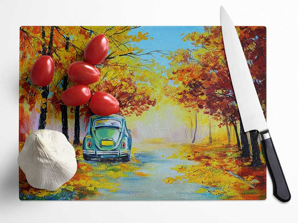 Vw Beatle In Autumn Glass Chopping Board