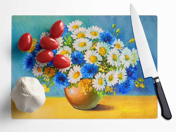 The Vase Of Daisies Glass Chopping Board