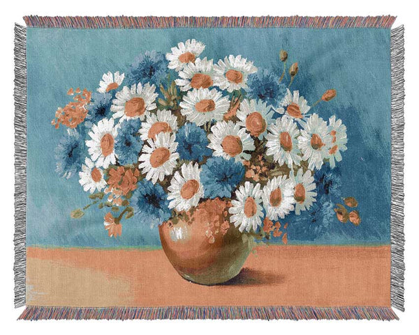 The Vase Of Daisies Woven Blanket