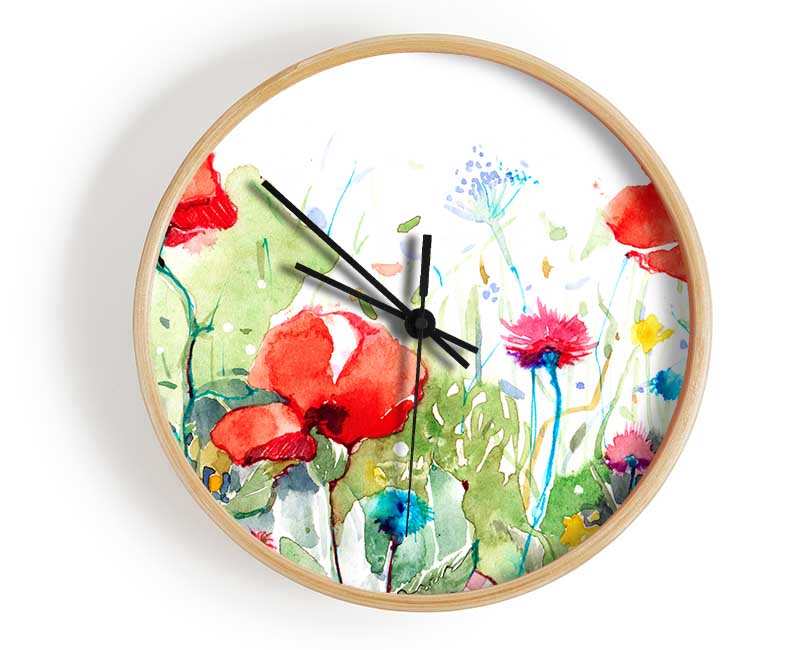 Poppies And Mixed Flowers Clock - Wallart-Direct UK