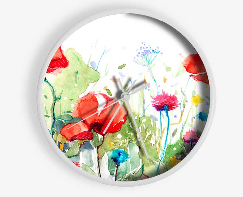 Poppies And Mixed Flowers Clock - Wallart-Direct UK