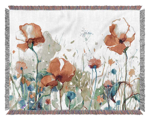 Poppies And Mixed Flowers Woven Blanket