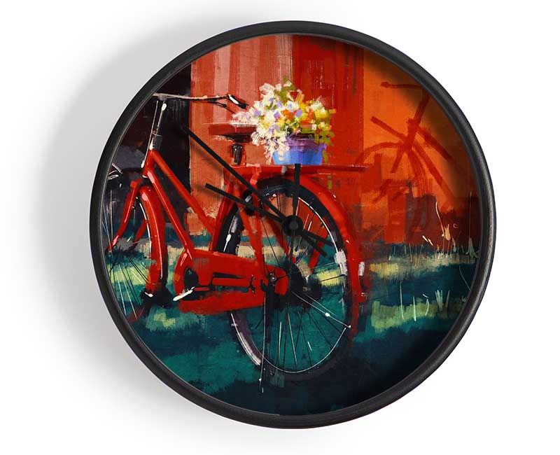 The Red Bike In Amsterdam Clock - Wallart-Direct UK