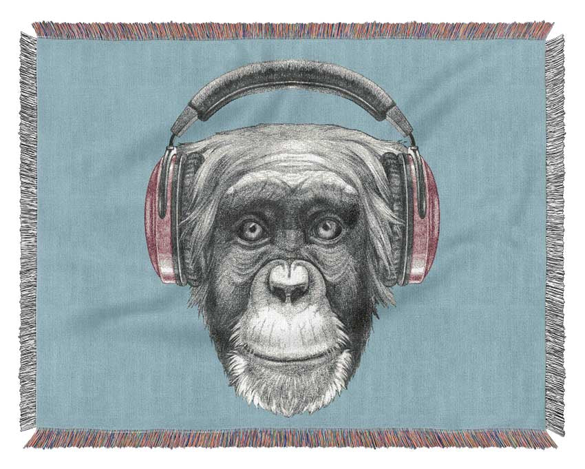 Chimpanzee Headphone Dj Woven Blanket