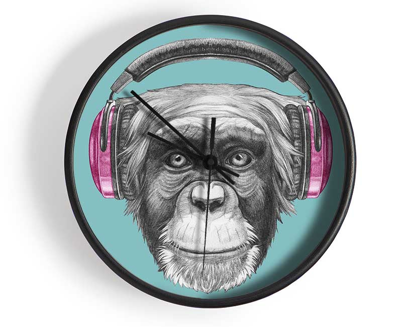 Chimpanzee Headphone Dj Clock - Wallart-Direct UK