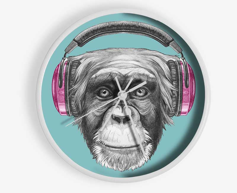 Chimpanzee Headphone Dj Clock - Wallart-Direct UK