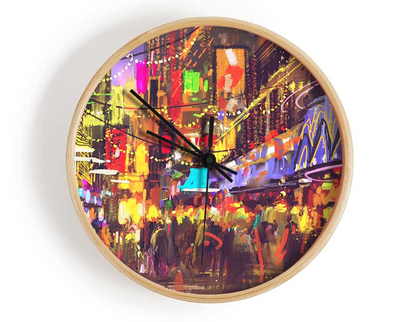 Busy Shops At Night Clock - Wallart-Direct UK