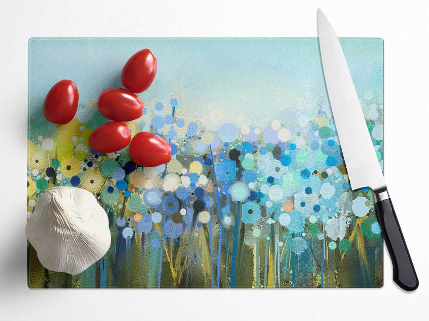 The Turquoise Wonder Flowers Glass Chopping Board