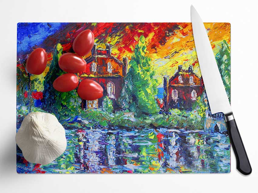 Red Sky Cottage Glass Chopping Board