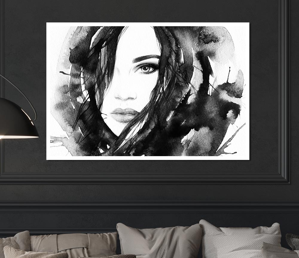 Black And White Watercolour Face Print Poster Wall Art