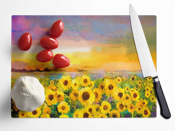 Pastel Sunflower Sunset Glass Chopping Board