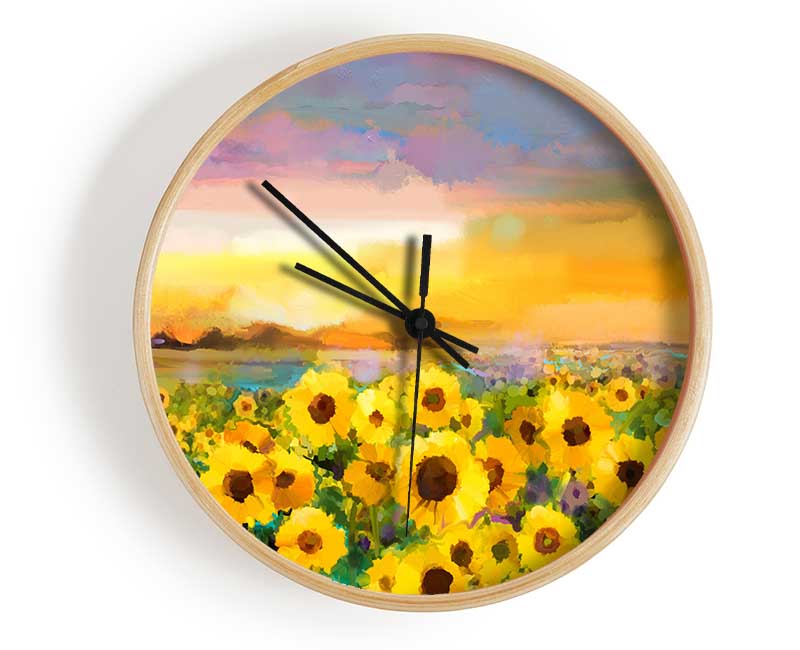 Pastel Sunflower Sunset Clock - Wallart-Direct UK