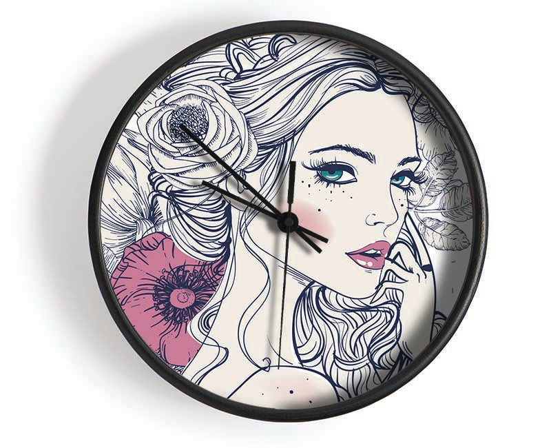 The Flower Girl Drawing Clock - Wallart-Direct UK