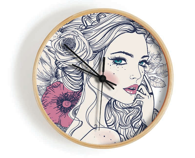 The Flower Girl Drawing Clock - Wallart-Direct UK