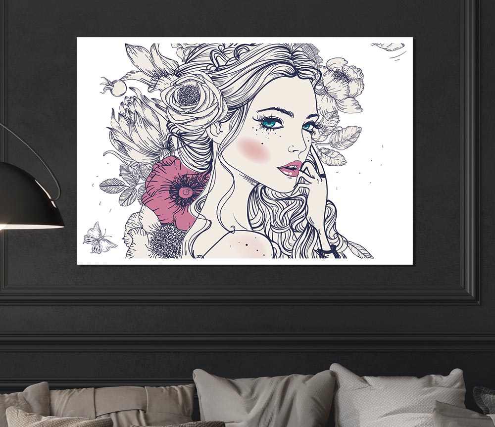 The Flower Girl Drawing Print Poster Wall Art