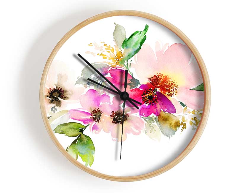 The Watercolour Flower Paint Clock - Wallart-Direct UK