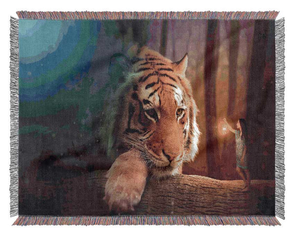 Visiting The Tiger Woman Woven Blanket