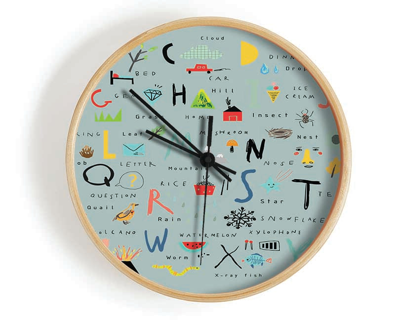 The Kids Alphabet Hand Drawn Clock - Wallart-Direct UK