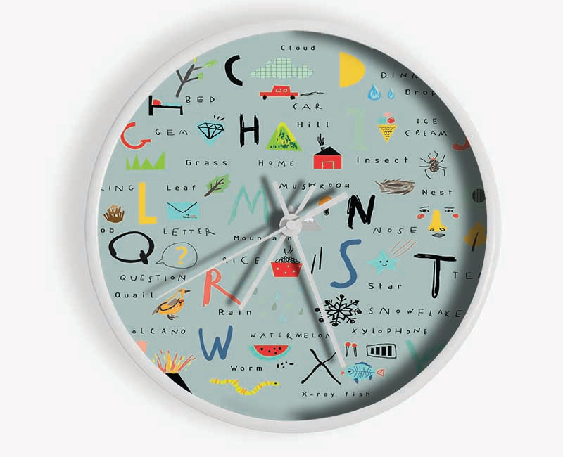 The Kids Alphabet Hand Drawn Clock - Wallart-Direct UK