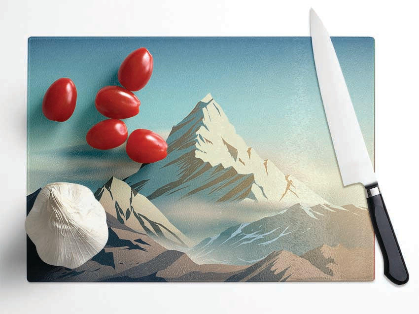 On Top A Mountain Peak Digital Glass Chopping Board