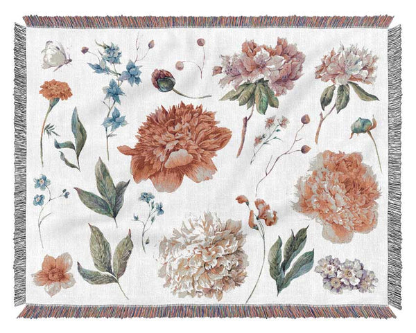 Rose Coloured Delicate Flowers Woven Blanket