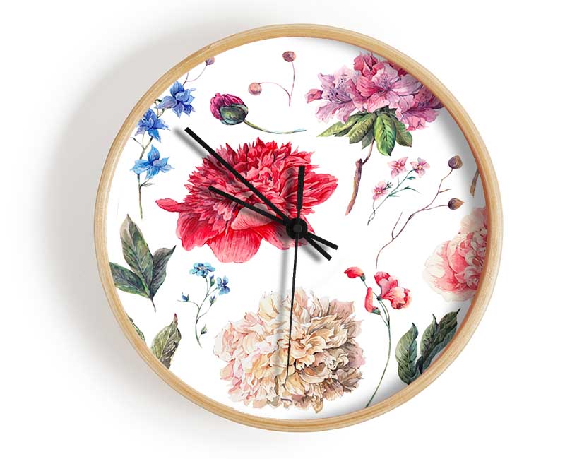 Rose Coloured Delicate Flowers Clock - Wallart-Direct UK