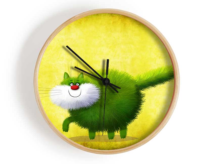 The Green Fuzzy Cat Clock - Wallart-Direct UK