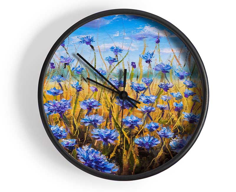 Tiny Blue Flowers In The Field Clock - Wallart-Direct UK