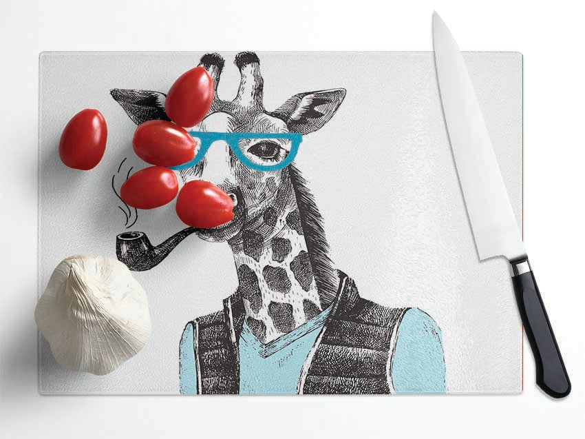 The Giraffe With Glasses Glass Chopping Board