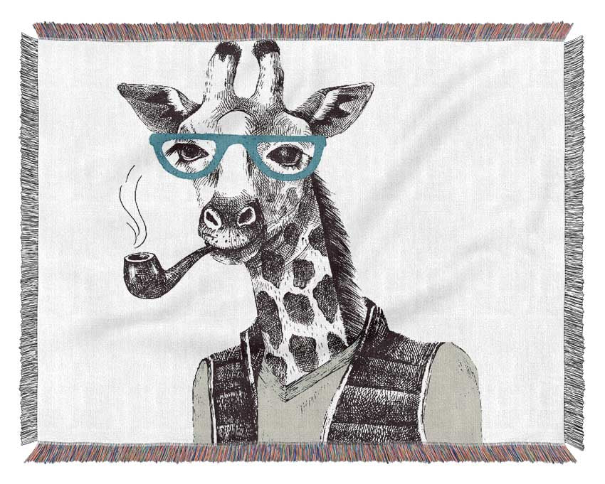 The Giraffe With Glasses Woven Blanket