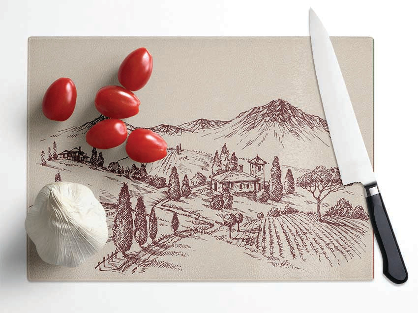 The Sepia Mountain Range Glass Chopping Board