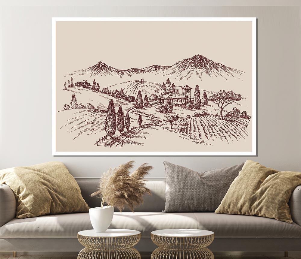 The Sepia Mountain Range Print Poster Wall Art